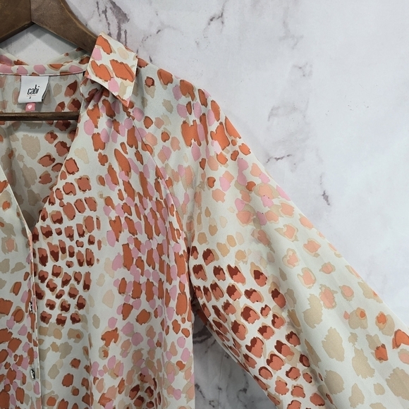 CAbi Shirt Womens Small Blouse Pink Go To Button Up Leopard Smudge 6081 - Picture 13 of 13